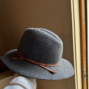 Hat Attack Charcoal hat with brown leather Band